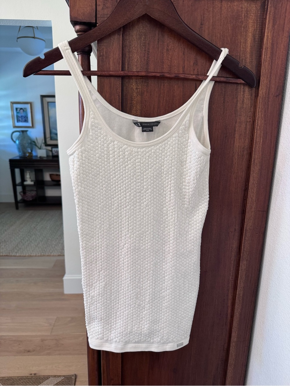 Armani Exchange Tank Top Womens Small White Sequin Scoop Neck Stretch Camisole